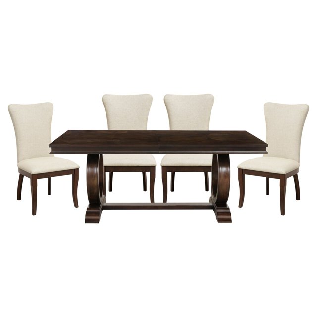Ensemble de Salle à Manger Traditionnel Moderne 5 Pcs Table Extensible 4 Chaises Rembourrées Finition Cerisier Mobilier en Bois Formel