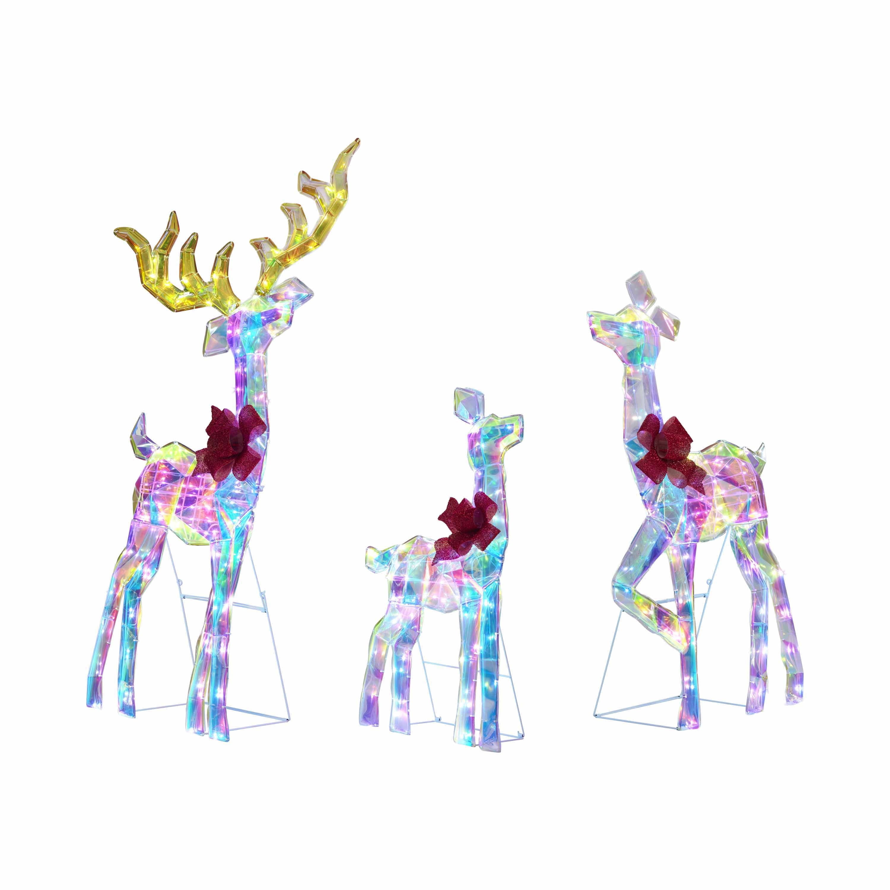 Indoor/Outdoor Light-Up Prismatic 2D Deer Family Christmas Decoration with 250 LED Lights, Cool White, Set of 3, by Holiday Time