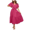 thumbnail image 1 of TJAZFJPA Robe Chandail à Col en V pour le Trajet Imprimée à Manches Courtes Taille Jupe Longue Robe Bohème Robe Tropicale Robe Blanche pour Femmes, 1 of 5