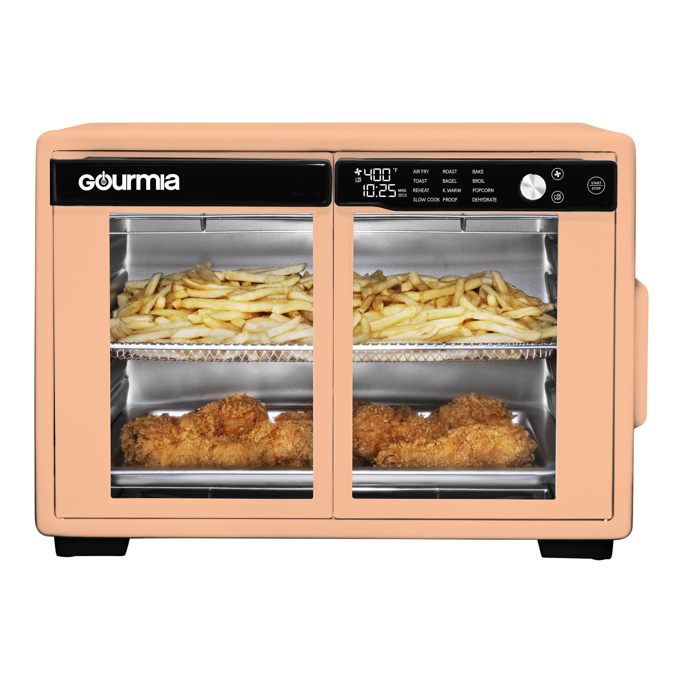 Gourmia 37 Qt Air Fryer French Door Toaster Oven, 9-Slice Capacity, 12 Cooking Presets, Peach