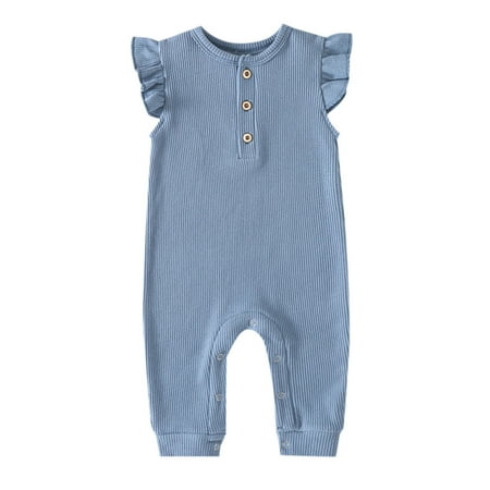 

Baby Boy Girl Solid Romper Ruffle Short Sleeve Jumpsuits Clothes 6-9 Months