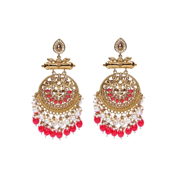 Crunchy Fashion Bollywood Jewellery Traditional Ethnic Bridal Bride Wedding Bridesmaid Gold Tone Big Indian Chandbali Jhumka Earrings Jewelry Set For Women