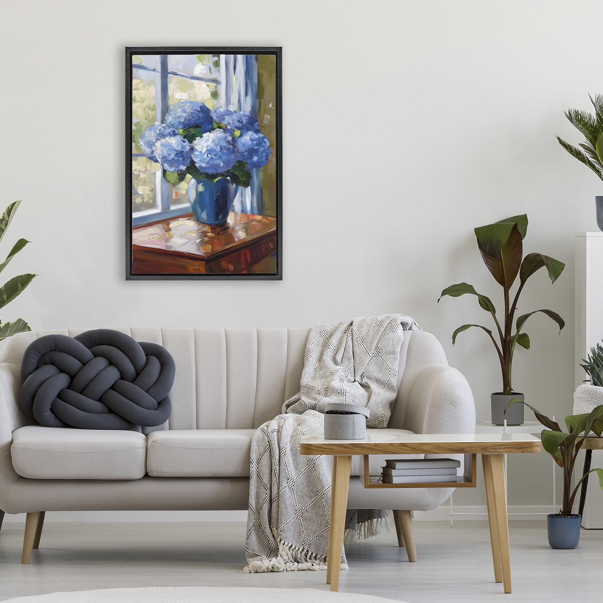 Stupell Industries Winter Hydrangeas by Window Black Framed Floater Canvas Wall Art, design by Creative Studio