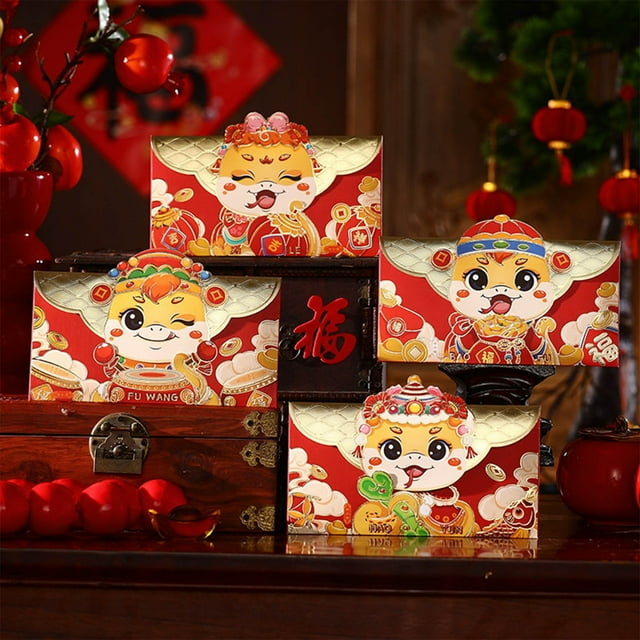 Ventes Aujourd'hui Liquidation! JASKFLY Enveloppes Rouges du Nouvel An Chinois 2025 Paquet d'Argent Rouge Serpent Cadeaux Hong Bao pour Festival de Printemps Mariage Anniversaire avec 4 Designs-4 Pcs