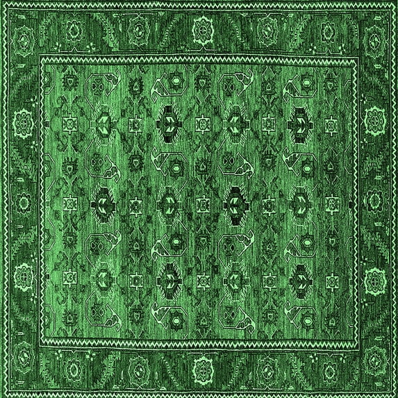 Ahgly Company Indoor Square Oriental Emerald Green Industrial Area Rugs, 8' Square
