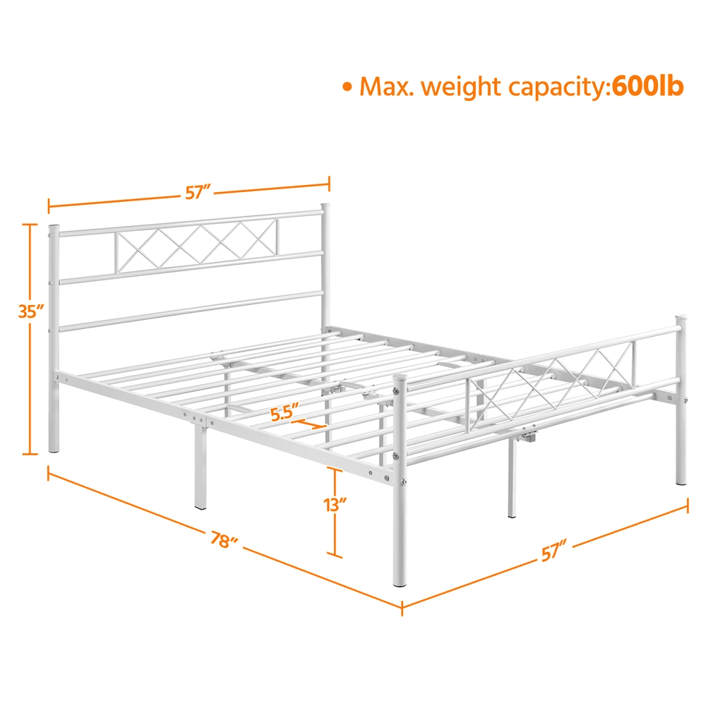 Fullfurnique Simple Metal Platform Bed Frame with Headboard and Footboard, Twin, White