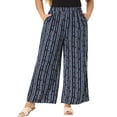 thumbnail image 1 of Pantalones Palazzo de Talla Grande para Mujer Agnes Orinda, Rayas Boho, Pantalones de Pierna Ancha, Estilo Paper Bag, Casual de Playa, Verano, Talla 1X, Azul Marino, 1 of 6