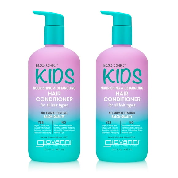 GIOVANNI Eco Chic Kids Nourishing & Detangling Hair Conditioner - Kids Conditioner Detangler, Conditioner For Kids, Kids Hair Conditioner, For All Hair Types, Salon Quality - 16.5 Fl Oz (Pack of 2)