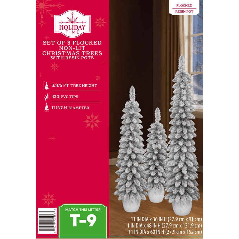 Set of 3 (3'/4'/5') Green Flocked Artificial Potted Christmas