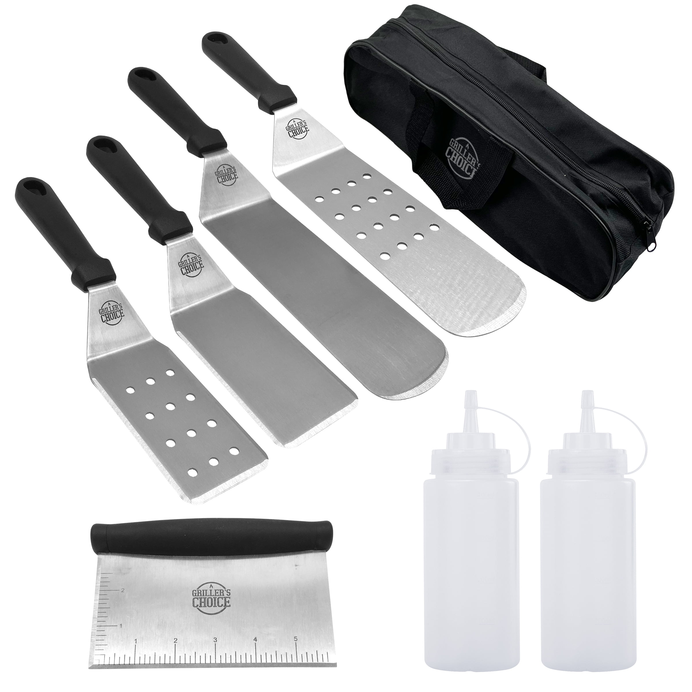 Grillers Choice- 8 PC Griddle Accessories Set- Metal Spatula Set, Commercial Heavy Duty Stainless Steel,Flat Top,Grill,Indoor-Outdoor,Hibachi,BBQ Grilling Utensils- Designed By Chef and BBQ Judge