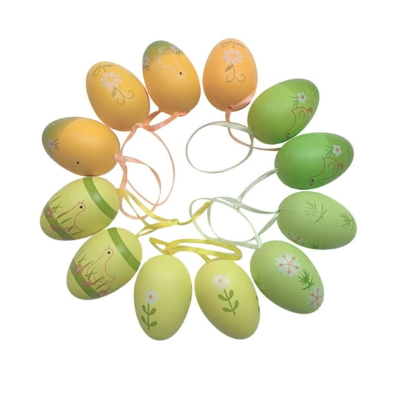 OutmaxHome 12 Pack Easter Hand-Painted Easter Egg Ornaments Set,Colorful Table Centers for Hanging Displays Spring Easter Decor