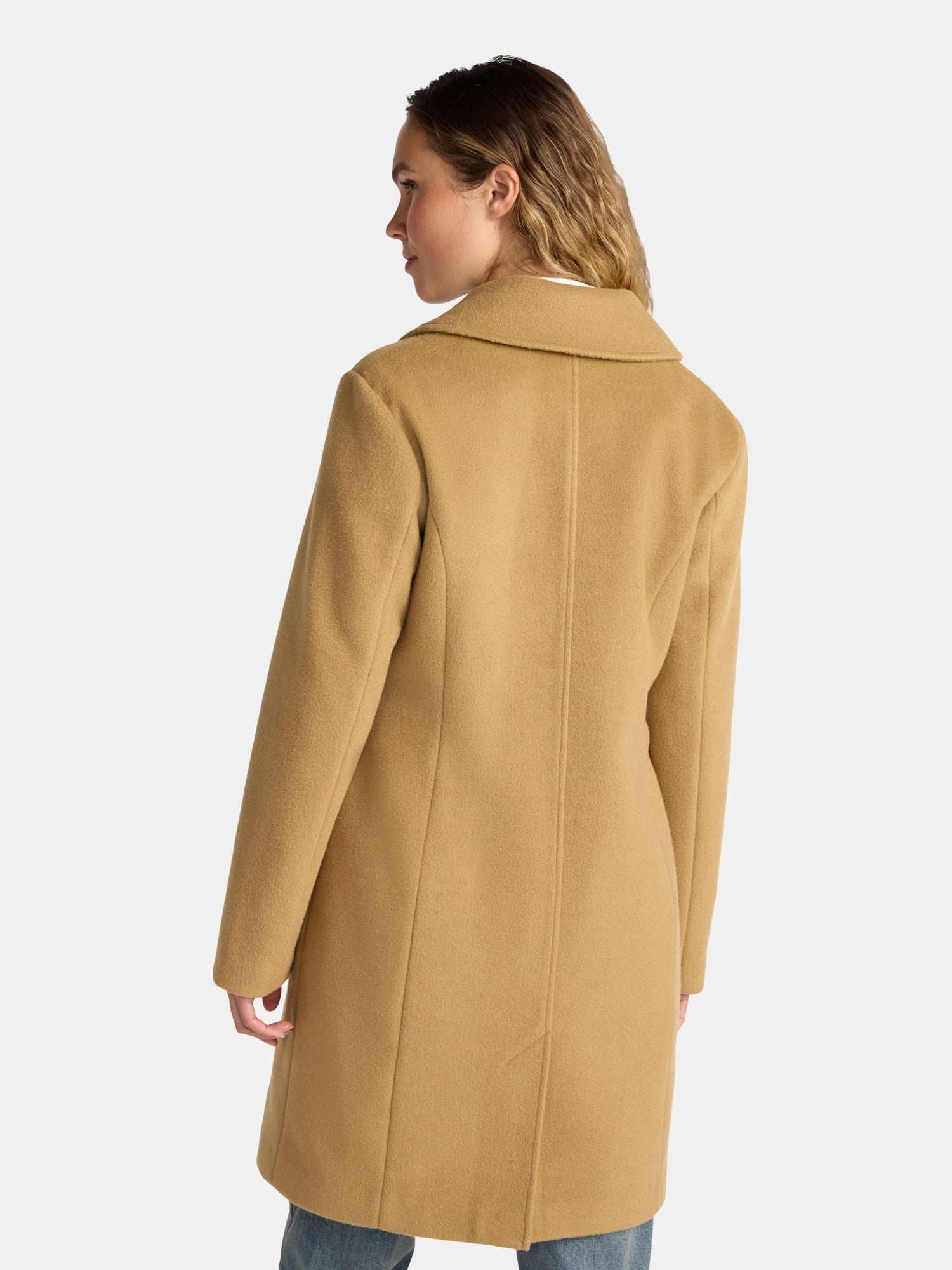 Time and Tru Women's and Women's Plus Faux Wool Boyfriend Coat, Sizes XS-2X