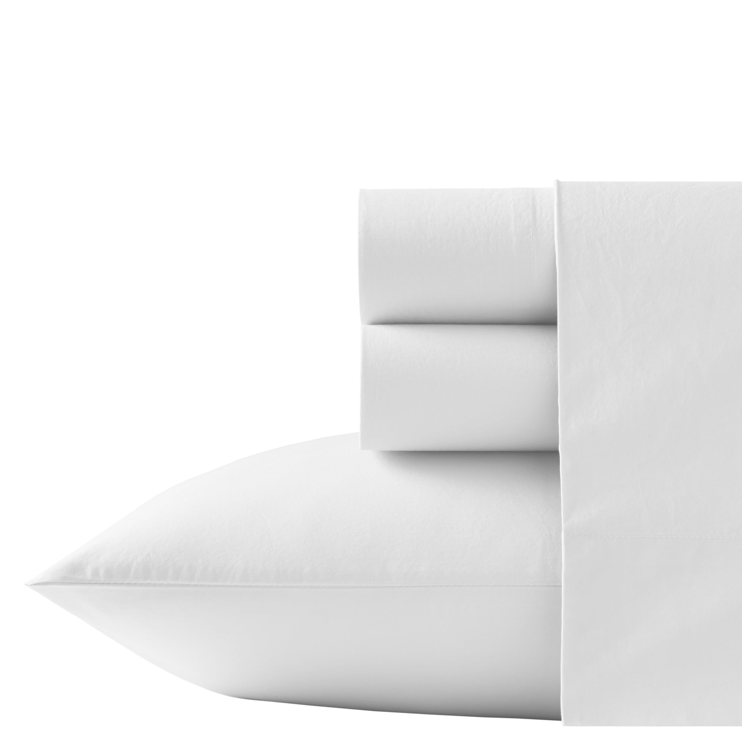 White Full Size Relaxed State Stone Washed Cotton Percale Sheet Set
