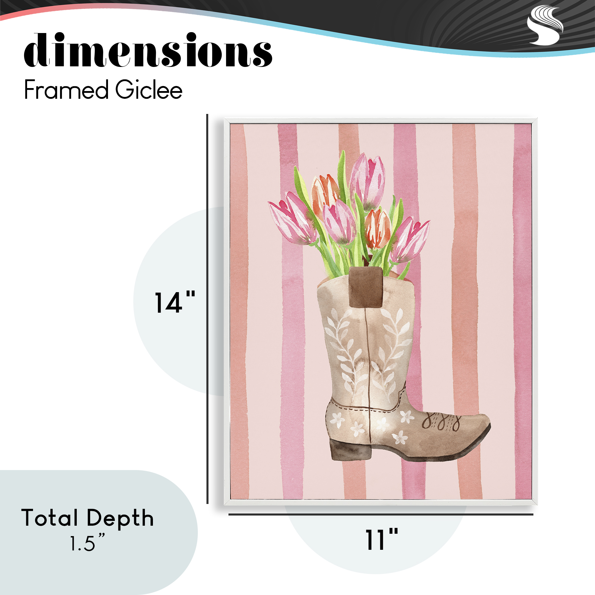 Tulip Cowgirl on Stripes White Framed Giclee Art, design by Nina Jacobs