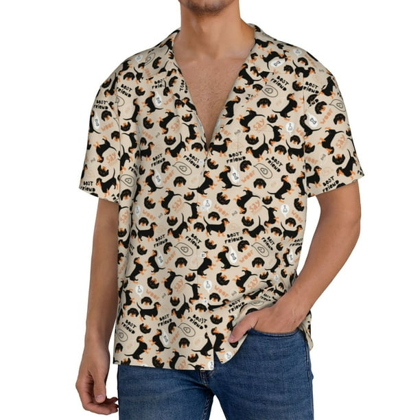 Fotbe Dachshund Camisa Estampada de Manga Corta para Hombre, Casual de Verano, Estilo Playero, Sin Arrugas-Large