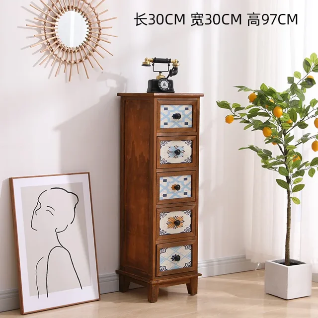 Mesita de noche con grietas americanas, armario de almacenamiento con cajones de madera maciza barato de 30cm, armario vertical retro con espacio ultraestrecho para dormitorio