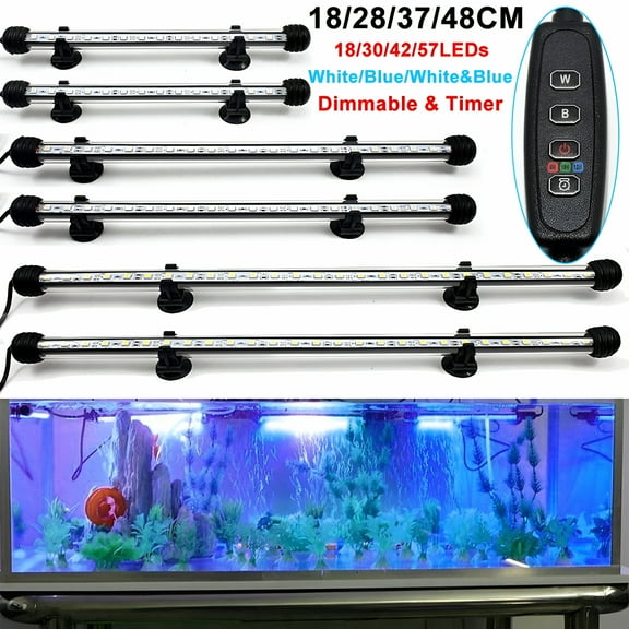 HIBIBUD LED Aquarium Light Fish Tank Light with Timer Auto On/Off White & Blue LED Light Bar Stick for Fish Tank 3 Light Modes Dimmable Submersible Light
