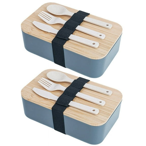 Portable Lunch Box Bamboo Wooden Lid Lunch Insulation Box Office Worker Japanese Sushi Lunch Box Gray