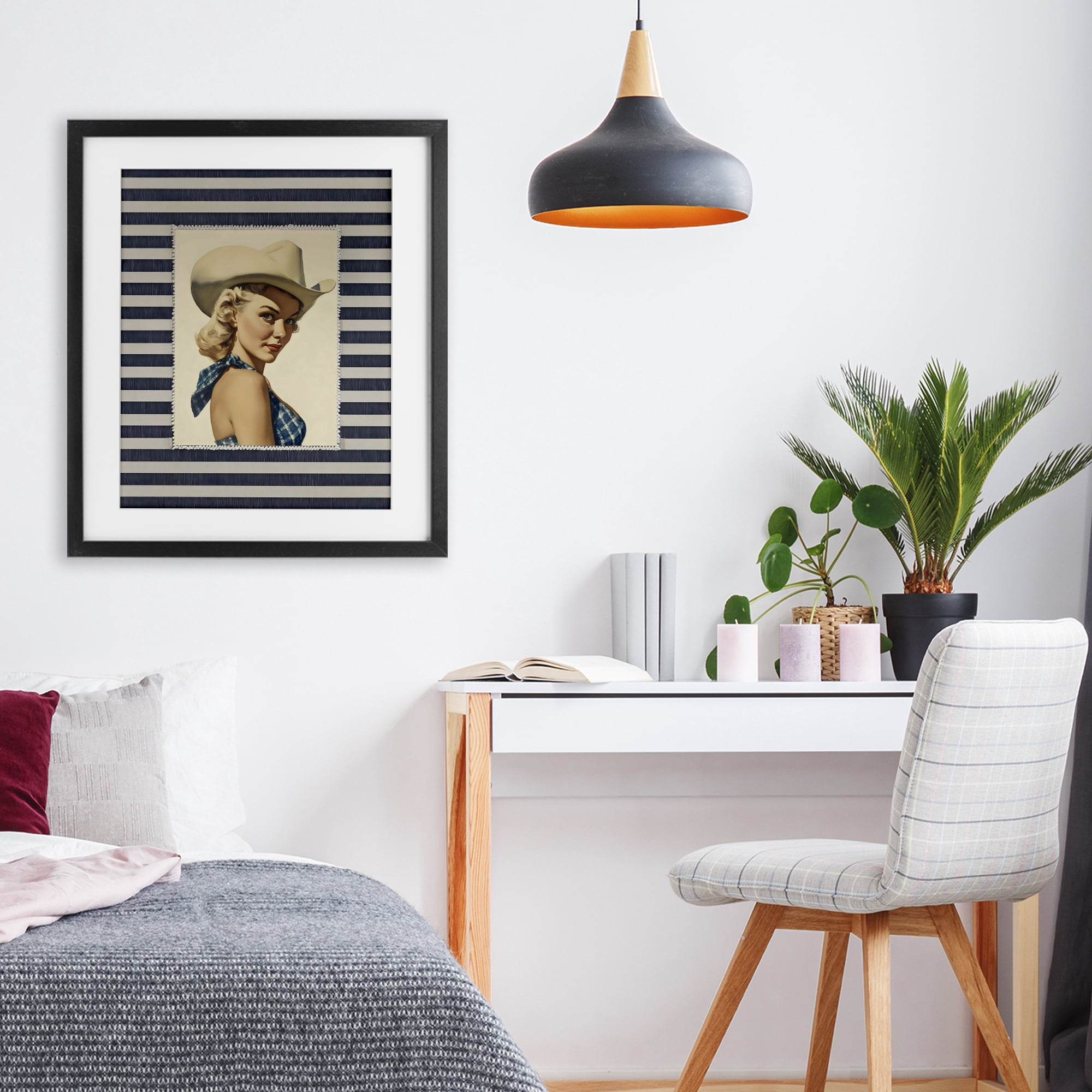 Stupell Industries Retro Cowgirl Stripes Black Framed Print Under Glass, design by Arlington Prints
