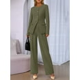 thumbnail image 6 of Women Suits 2 Piece Set Business Casual Dressy Blazer Jacket and Wide Leg Pantsuits Formal Outfits Olive Green XL, 6 of 9