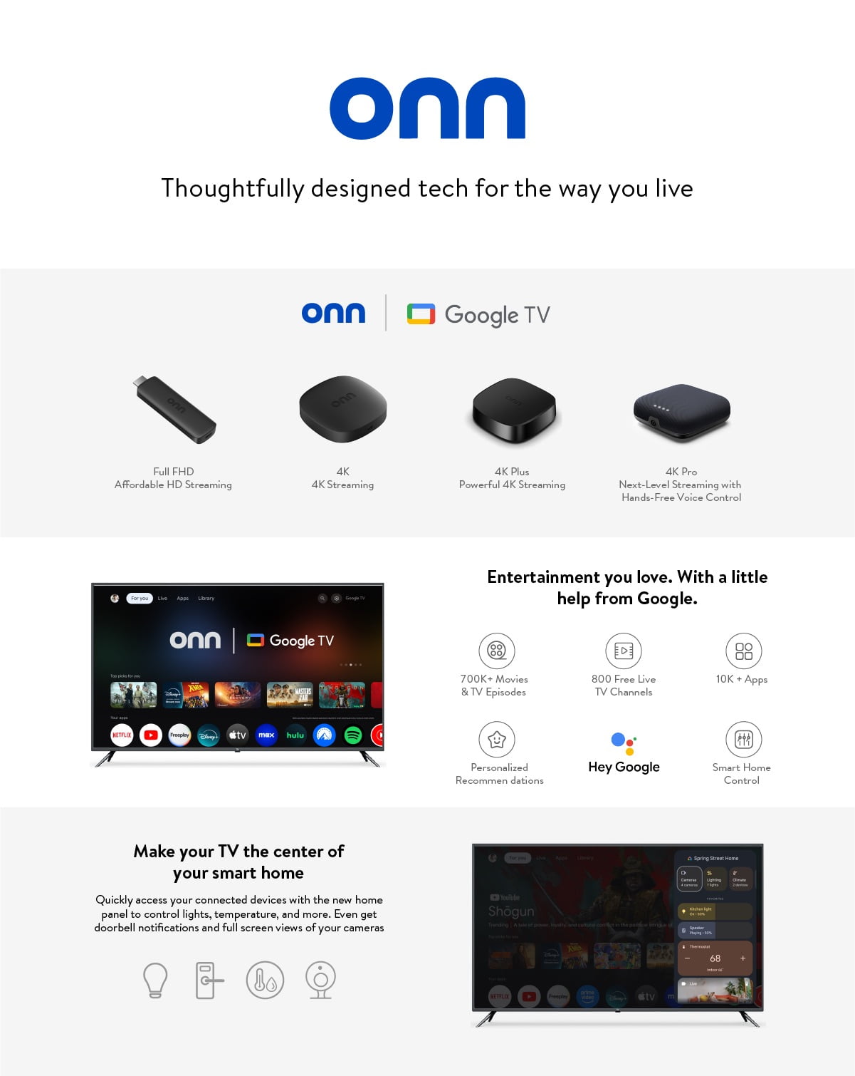 Free Shipping! Onn+ 4K Pro Streaming Device Google TV, Ultra