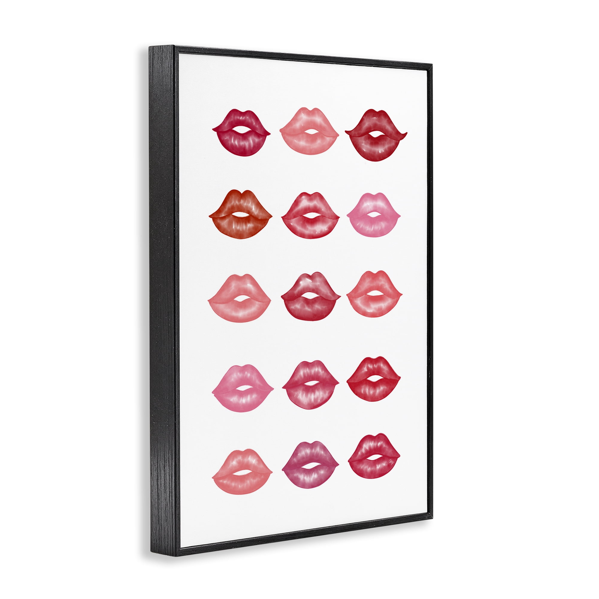 Stupell Industries Red & Pink Lips Beauty & Fashion Painting Black Framed Art Print Wall Art, 16 x 24