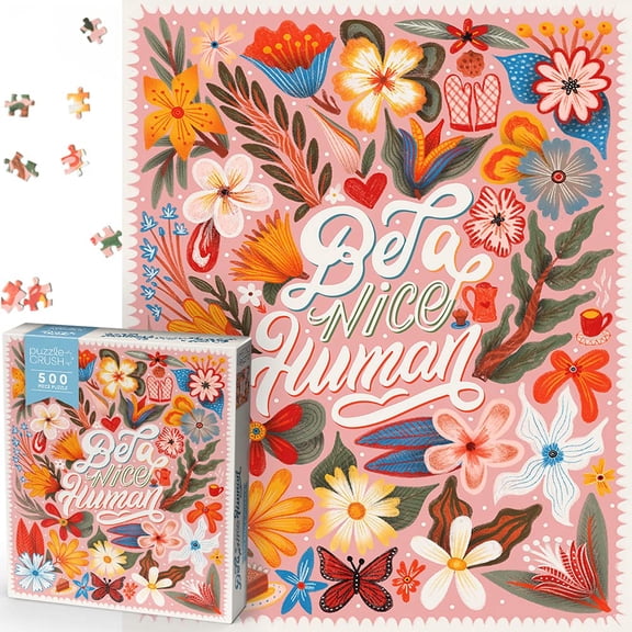 Puzzle Crush Be a Nice Human by Macarena Chomik - 500 Piece Jigsaw Puzzle for Adults, Teens and Families