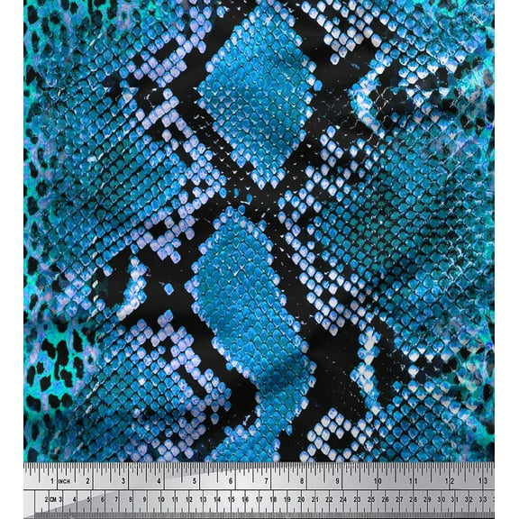 Soimoi Blue Cotton Duck Fabric Leopard & Snake Animal Skin Printed Craft Fabric by the Yard 42 Inch Wide