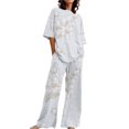 thumbnail image 2 of Ensembles de Pyjama pour Femmes Adapté Été Col Rond Manches Courtes Imprimé Floral Haut Chemise avec Pantalon Grande Taille 2 Ensemble L, 2 of 5