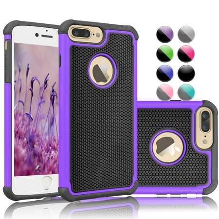 Njjex Phone Case For 5.5" iPhone 8 Plus / iPhone 7 Plus, Njjex 2-Piece Shockproof Rugged Rubber Plastic Hard Case Cover For iPhone 8 Plus (2017) / iPhone 7 Plus (2016) -Purple