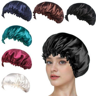 Suizaomo 6PCS Satin Bonnet Silk Hair Bonnet for Sleeping, Sleep Bonnets for Women & Men Large Wide Soft Band Sleep Cap for Curly Hair Braids