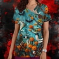thumbnail image 5 of Tops Cortos para las Mujeres, Cuello en V Imprimido Halloween Manga Corta Ropa de Trabajo con Bolsillo, Poliéster Casual, 5 of 5
