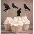 thumbnail image 3 of Darling Souvenir, Halloween Party Glitter Black Crow Cupcake Toppers, Party Dessert Cake Decorations - Pack Of 20, 3 of 3