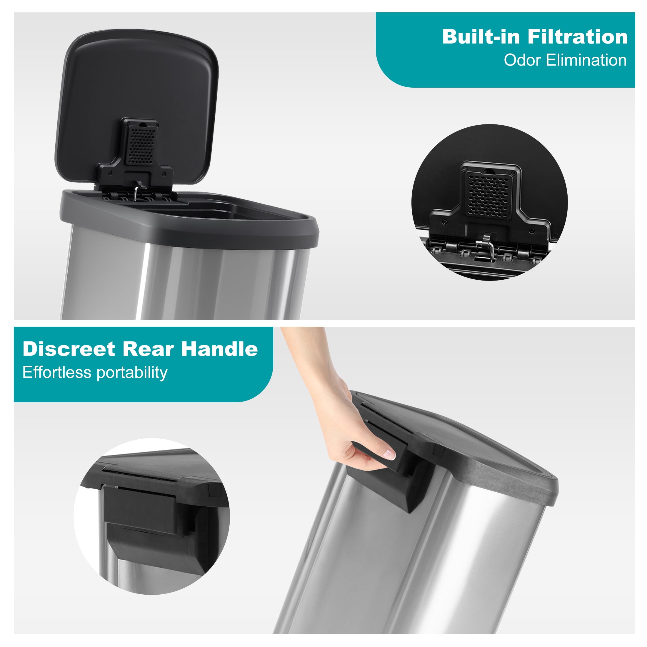 EDX 21.13 Gallon Lidded Recycling Bin, Pedal-Operated Trash Can, Stainless Steel, Silver