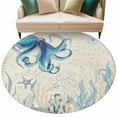 thumbnail image 6 of Blue Octopus Coastal Round Rug 8ft Washable Circle Rugs Non Slip Coral Summer Beach Nautical Ocean Beige Large Area Rug Indoor Floor Carpet for Bedroom Kitchen Living Room Home Office Dining Room, 6 of 8