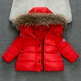 thumbnail image 3 of KDSJSXW Baby Boys Girls Down Jacket Toddler Winter Warm Zipper Up Puffer Down Coat Cotton Hooded Fur Snowsuit Kids Padded Ski Snow Outwear (Red,140), 3 of 6