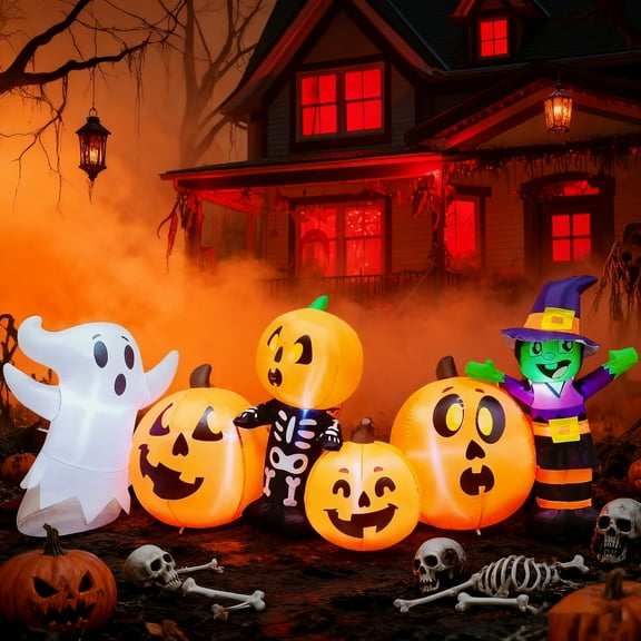 Joyfy 8 FT Halloween Inflatable Long Pumpkin Patch Decorations Inflatables with Build-in LEDs,Halloween Decor Outdoor Blow Up Yard Decorations