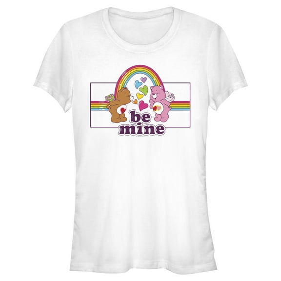 Junior's Care Bears Valentine's Day Tenderheart Bear and Love-a-Lot Bear Be Mine Rainbow  Graphic Tee White Large