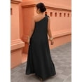 thumbnail image 2 of Black Asymmetrical One-Shoulder Ruffle A-Line Maxi Dress For Women, 2 of 6