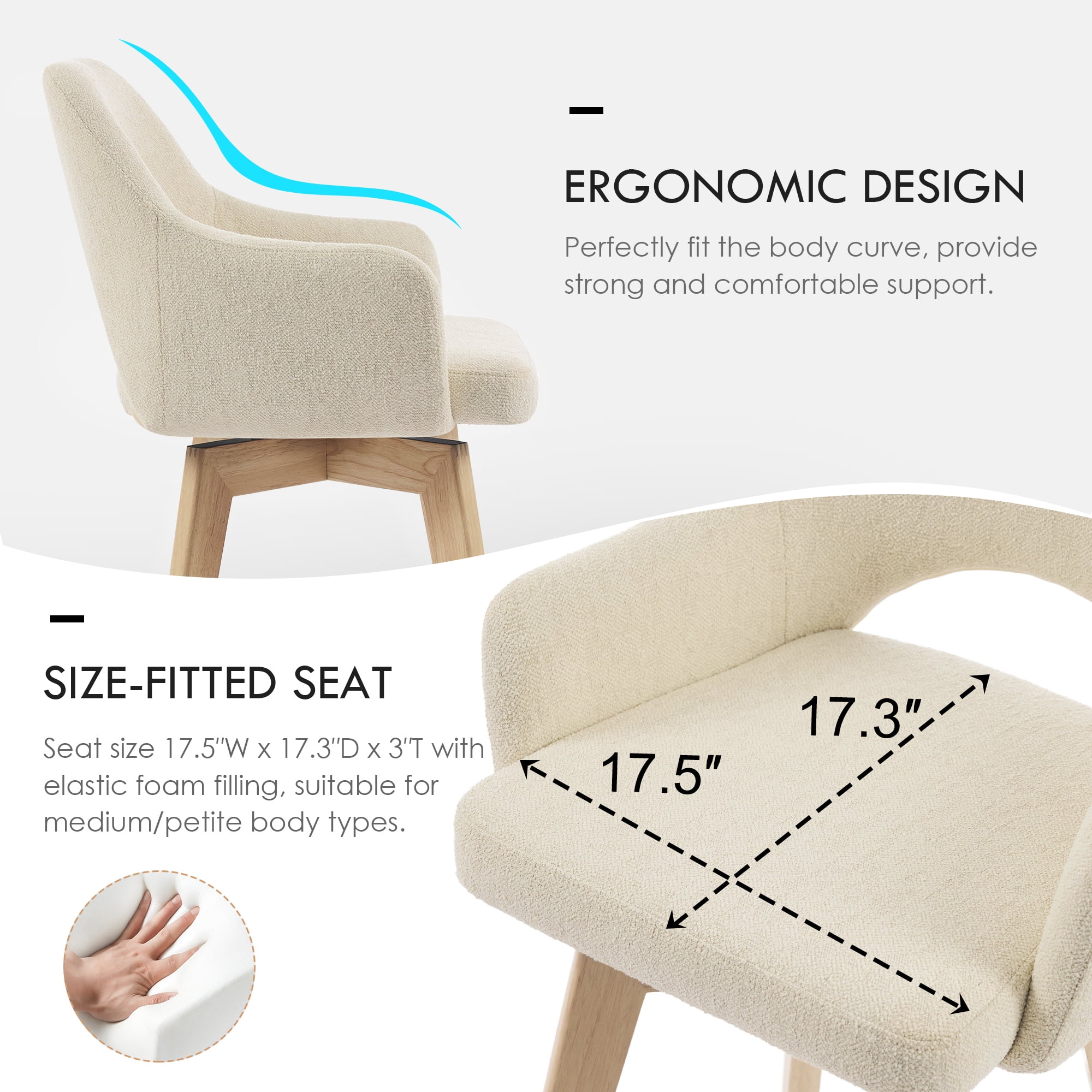 Zesthouse 26.8″ Swivel Counter Height Bar Stools Set of 2, Upholstered Linen Bar Stools with Back and Wood Legs, Mid Century Modern Barstool Island Chairs for Kitchen Counter, Beige