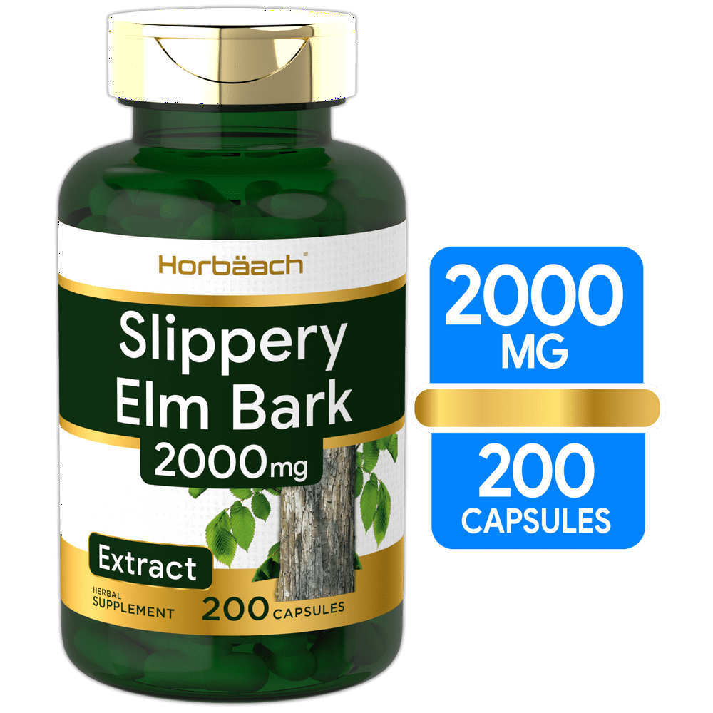 Slippery Elm Bark Capsules 2000mg 200 Count NonGMO & Gluten Free