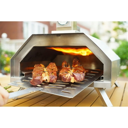 Pyre-Go Wood Fired Pizza Oven (Outdoor) Natural or Flavored Pellet Fuel | Cooks Meat, Fish, Steaks, Burgers, Vegetables | Portable Stainless-Steel Frame | Rapid Heating