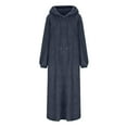 thumbnail image 5 of qelini Nightgowns for Women Fleece Long Sleeve Solid Crewneck Dress Oversized Warm Loungewear with Pockets, 5 of 5