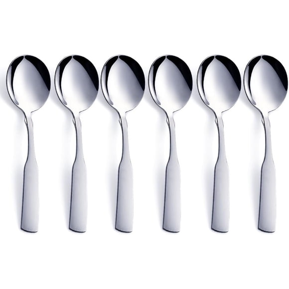 baomifa-Soup Spoons, Stainless Steel 6.1” Heavy Duty Round Spoons, Dinner Spoon Table Spoon Silverware, Metal Spoon Cutlery Set, 6-Piece