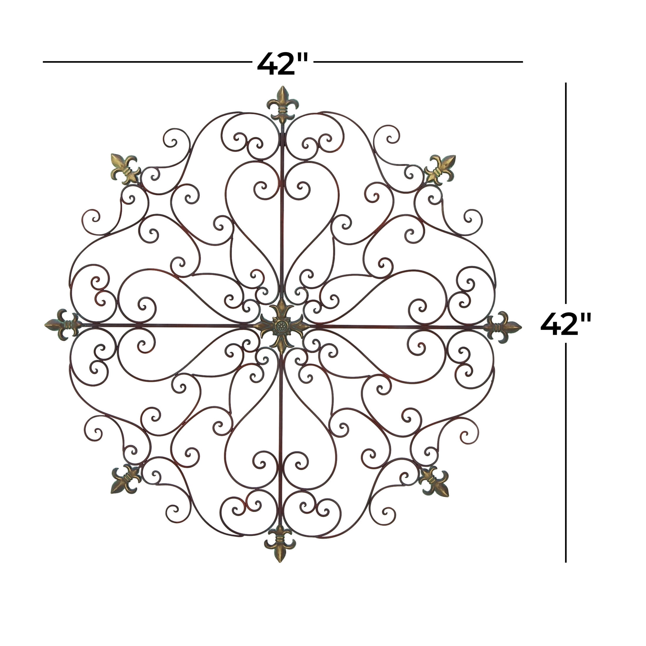 DecMode Brown Metal Scrolled Medallion Fleur De Lis Wall Decor