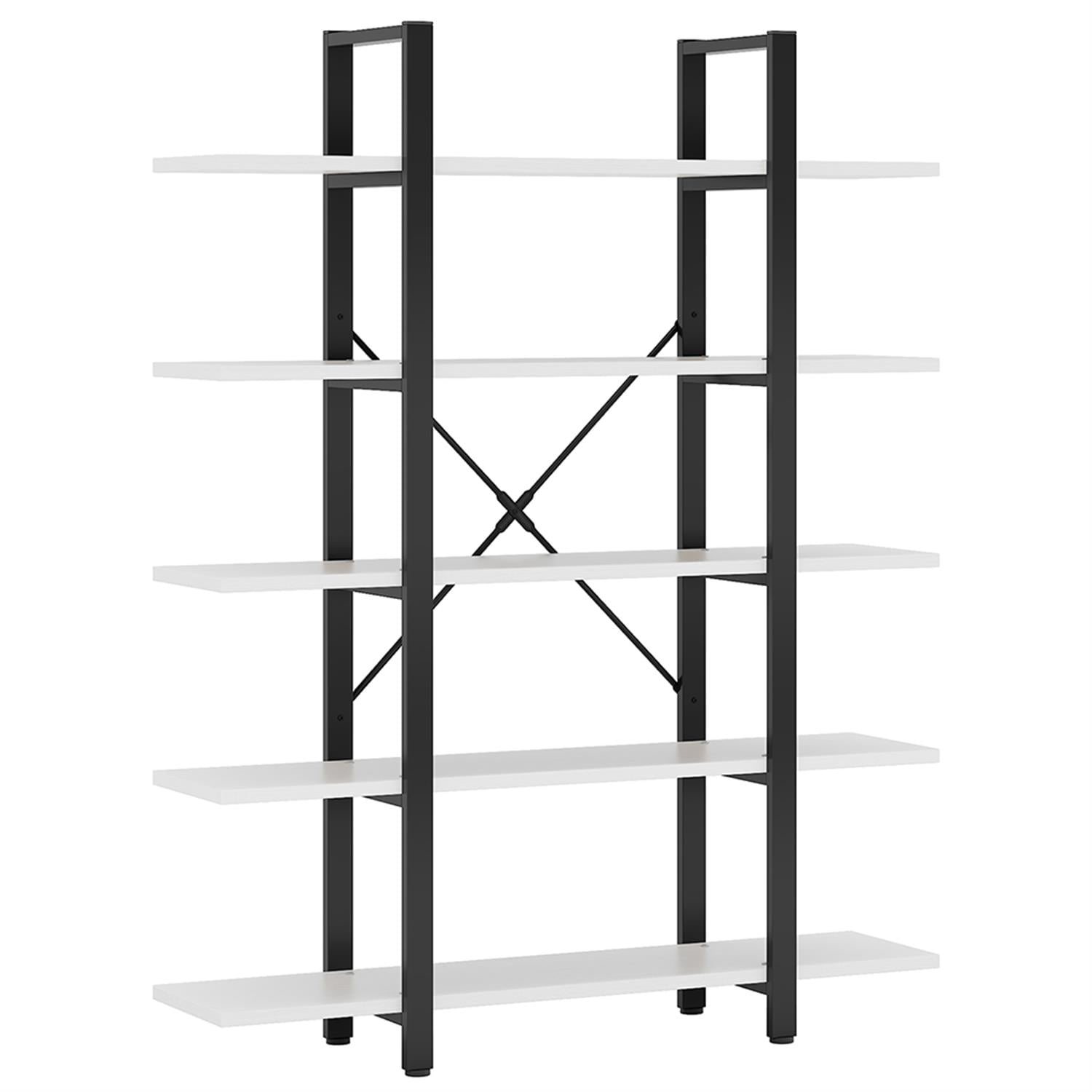 Demi Bonn 5 Tier Bookshelf, Bookshelves, Open Etagere Bookcase Shelf Storage Organizer, Free Standing Storage Shelving Unit for Bedroom, Living Room and Home Office, White & Black