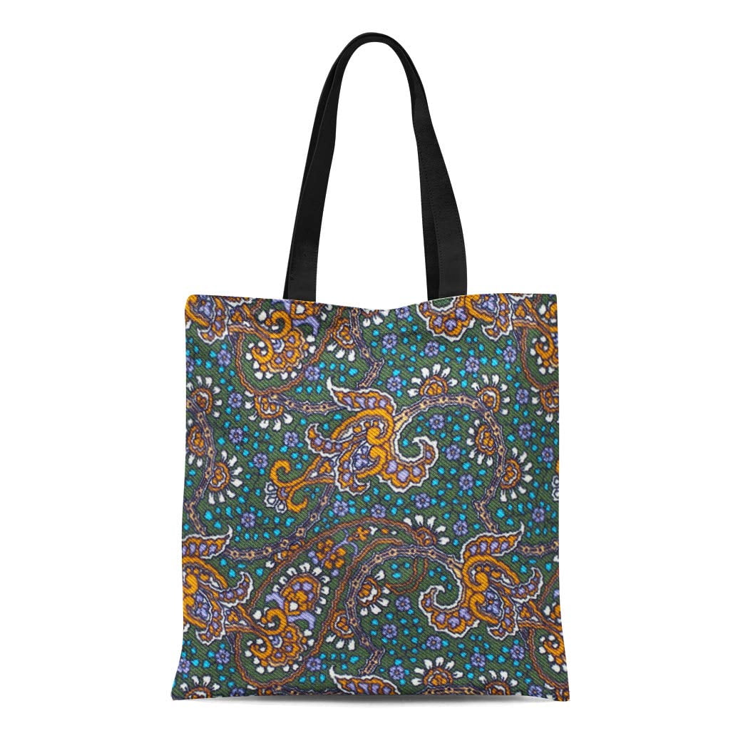 NUDECOR Canvas Tote Bag World Oriental Paisley Floral Blue Hue