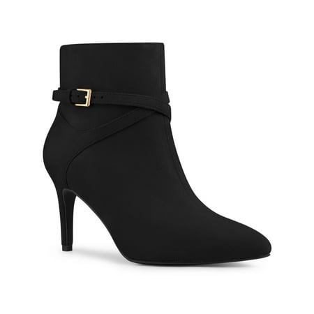 

Allegra K Women Pointy Toe Buckle Cross Straps Stiletto Heel Ankle Boots