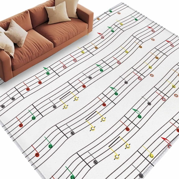Music Notes Large Area Rugs for Bedroom Living Room, Soft Non Slip Carpet Bedside Rug, Modern Abstract Minimalistic Geometric Stripes Rectangular Floor Cover Kitchen Accent Rug 8'x10' for Office