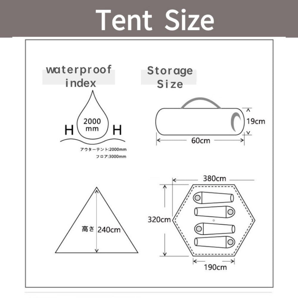 Pyramid Waterproof Travel Indian Tent Double Layer for 3-4 Person Family Camping Travelling